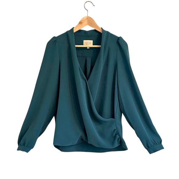 Sezane Abelia Blouse Bottle Green Sz 40 (US Large) Surplice - Picture 1 of 6